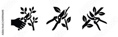 Bild auf Leinwand Gardening Icons: Pruning Secateurs and Plant