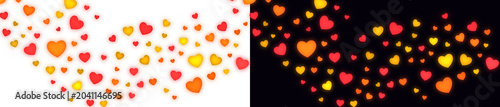 Foto A PNG image of A collection of glowing red, orange, and yellow hearts scattered