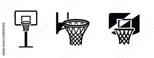 Bilde på lerret Set of icons featuring basketball hoops and backboards from various angles, for the sport