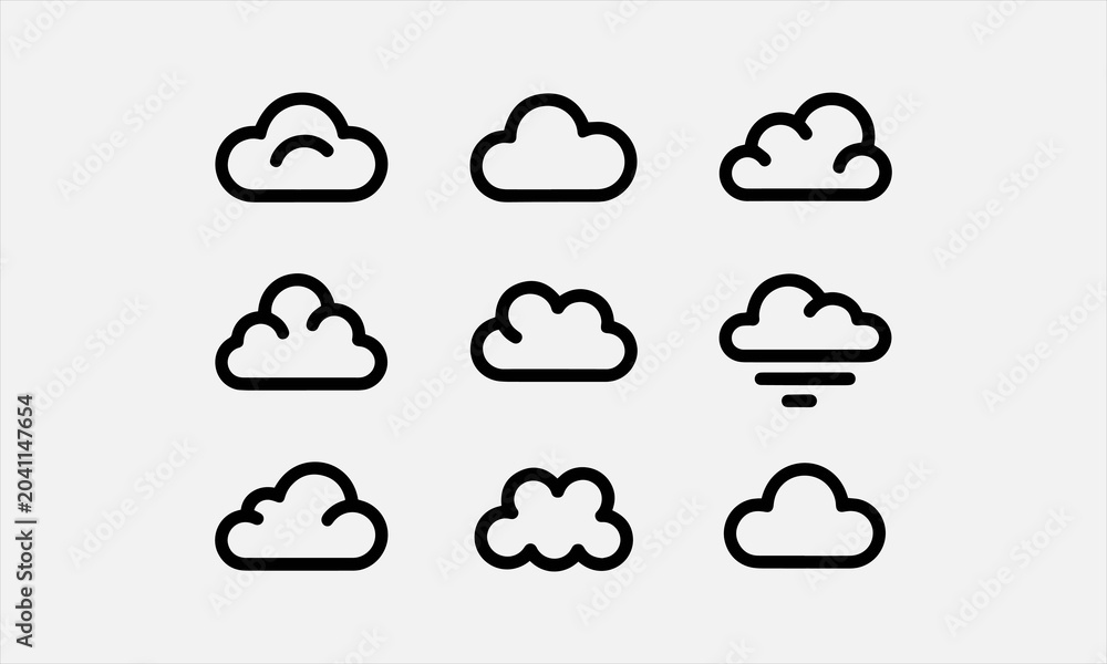 Obraz premium A set of vector cloud icons with editable lines (not outlined). vector illustration
