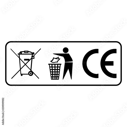 Fotografie WEEE Crossed Bin Disposal and CE Conformity Symbol Strip for Electrical Equipmen