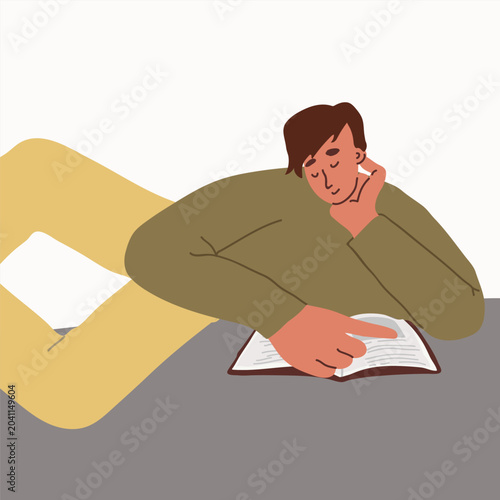 illustration of a boy reading a book. Vector hand drawn illustration.