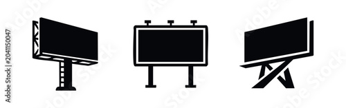 Bild auf Leinwand Billboard Icons Set, Advertising and Marketing, Black Silhouette