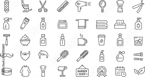 Photos Barber shop line icons set grooming haircuts and styling essentials