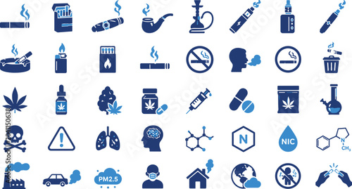 Konstfotografi Smoking tobacco cannabis and pollution health hazard icons collection