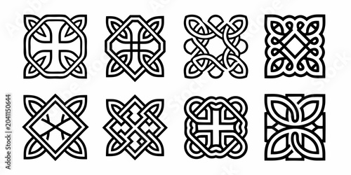 Foto eight distinct celtic knot designs in black and white vector knots pattern