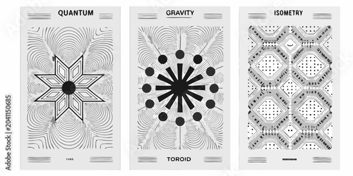 Foto abstract science posters with monochromatic patterns quantum gravity isometry to