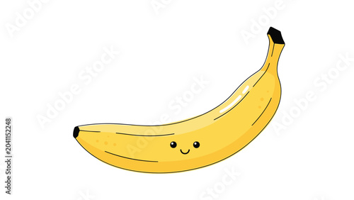 Cute smiling banana character illustration with a happy face for children health and nutrition oriented content.