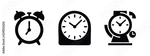 Canvas-taulu Black Silhouette Icons: Traditional and Modern Clocks