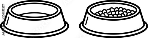 фотографія Empty vs Full Pet Food Bowl Line Art Icon: Mealtime Comparison