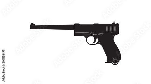 Foto Pistol with Detailed Grip and Barrel, Shown in Black Silhouette Against a White