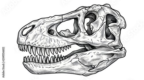 Bild auf Leinwand Dinosaur Skull Illustration - Tyrannosaurus Rex Fossil Fragment