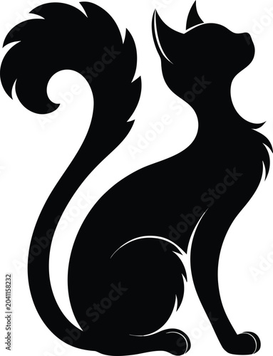 Black cat silhouette, feline vector icon, pet illustration, animal design element