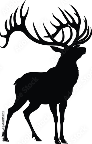 Deer, Stag, Antler Silhouette, Black Icon, Wildlife Vector Graphic