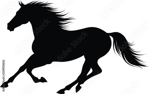 Black horse silhouette, running horse icon, equine vector, animal illustration