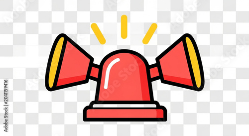 A red alarm icon with yellow lights and speaker design