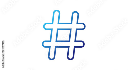 A minimal blue hashtag icon with gradient shading and transparent background