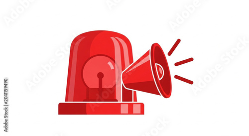 A red emergency alert siren with a megaphone emitting sound waves in vector graphic style