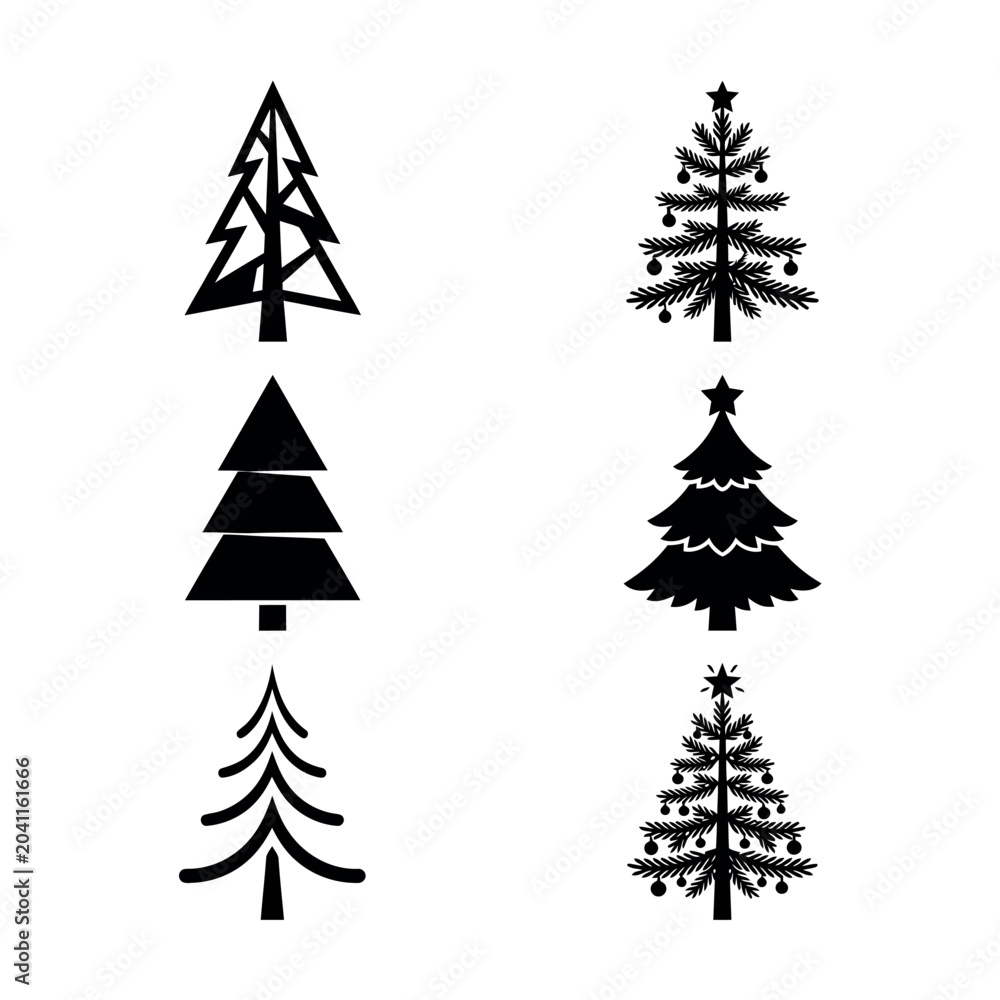 Obraz premium Modern Christmas Tree Black and White Clip Art.eps 