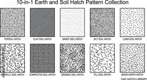 Bild auf Leinwand Ten in one earth and soil hatch pattern collection for cad library and architect