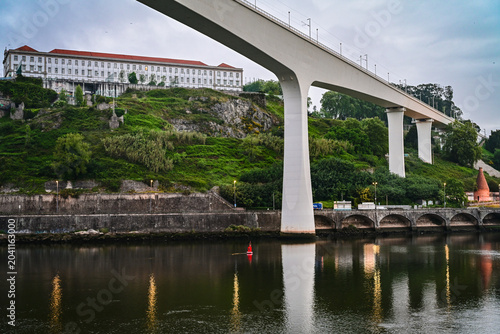 Modern Railway Bridge Crossing the Douro River in Porto Portugal,