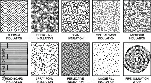 Bild auf Leinwand Thermal insulation material hatch pattern collection for architectural blueprint