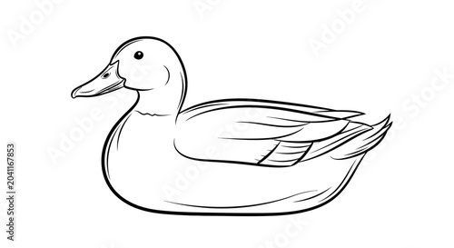 Εκτύπωση καμβά A black and white line art sketch depicts a duck on a white background