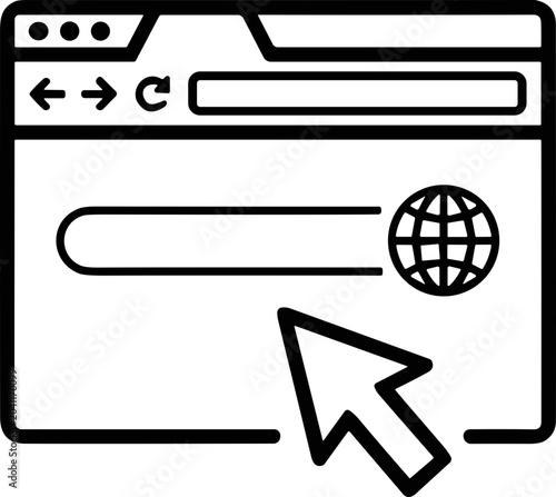 Web browser window with search bar and globe icon, cursor hovering over link