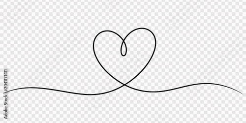 Heart. Abstract love symbol. Continuous line art drawing vector illustration, Heart and love sign in continuous one line drawing. Thin flourish and romantic symbol in simple linear style. Editable 