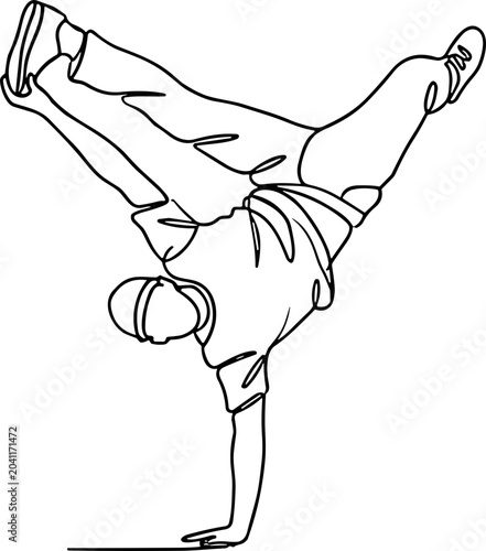 Принти на полотні Breakdancer performing handstand move, dynamic line art illustration