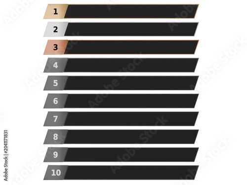 Clean sports leaderboard ranking template with ten numbered slots and space for text, ideal for rankings, standings, tournament lists, broadcast graphics, and editable overlays.