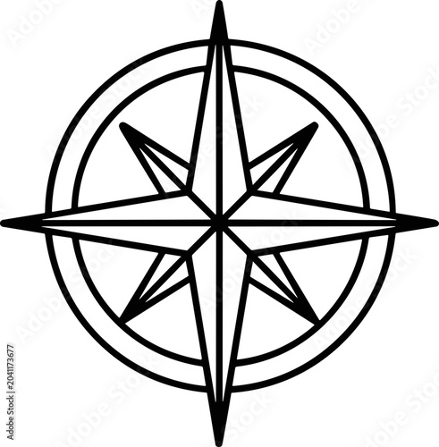 Schilderij op canvas Minimalist black and white compass rose symbol, navigational star icon, simple d