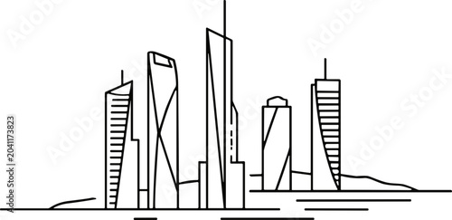 Bild auf Leinwand Modern city skyline illustration, minimalist line art, contemporary architecture