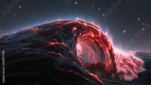 cosmic ocean wave with nebula galaxy swirl in deep space surreal fantasy scene