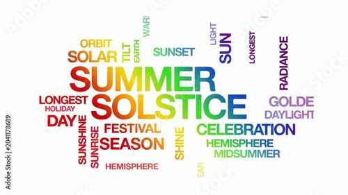 summer solstice concept Animated Tag Word Cloud kinetic typography, Text Design Animation typography seamless loop video motion graphics Intro Wordart tagcloud rainbow type on white background bg back