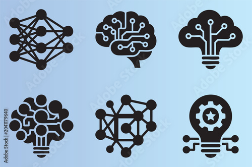 Modern technology and artificial intelligence concept with neural network icons and brain symbols