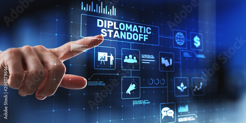 Foto Digital Diplomatic Standoff Interface Illustrating International Negotiation and