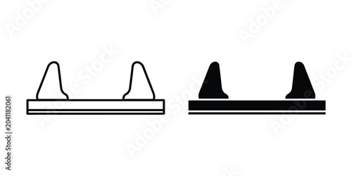 Bild auf Leinwand Two stylized spike icons on a flat base in outline and solid black fill for grap
