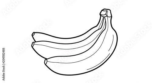 Three bananas in a bunch depicted in a simple black and white line art drawing style on a clean white background.