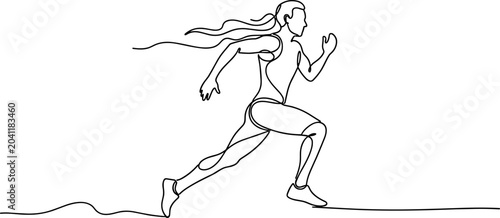 Fotografia Dynamic single line drawing of a female runner in motion, conveying speed and athleticism
