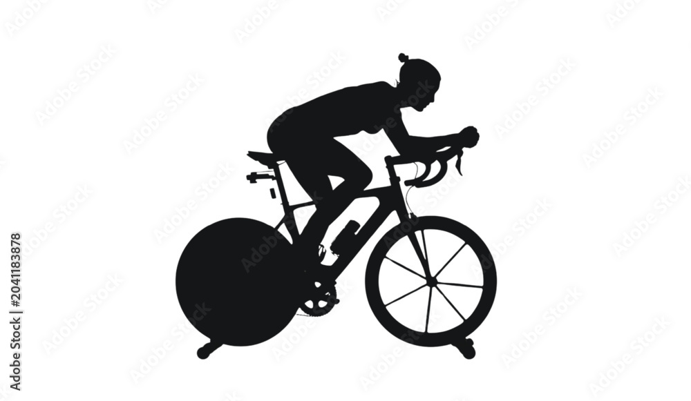 Fototapeta premium Athlete uses a professional road bicycle for intensive time trial training sessions during day.