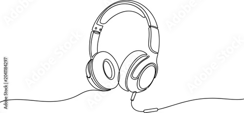 Minimalist single line drawing of headphones on a white background