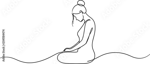 Konstfotografi Minimalist line art of a woman meditating or praying, simple elegant design