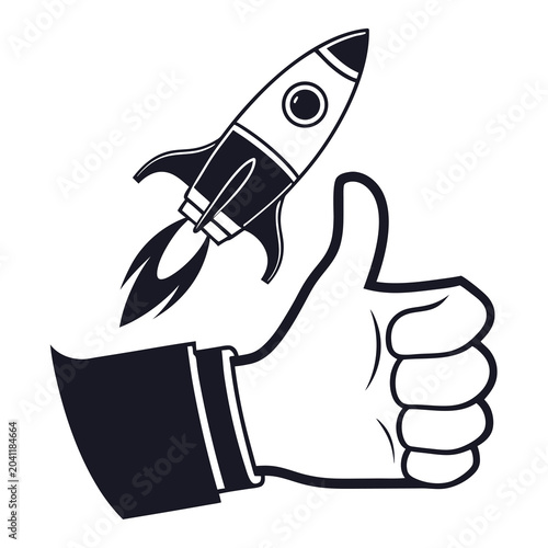 Rocket Ship Thumbs Up Symbol Business Success Startup Launch Achievement Graphic Style