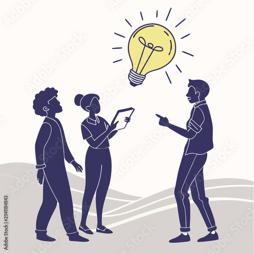Team Brainstorming Idea Lightbulb Concept Collaboration Discussion Business Meeting Silhouette Style