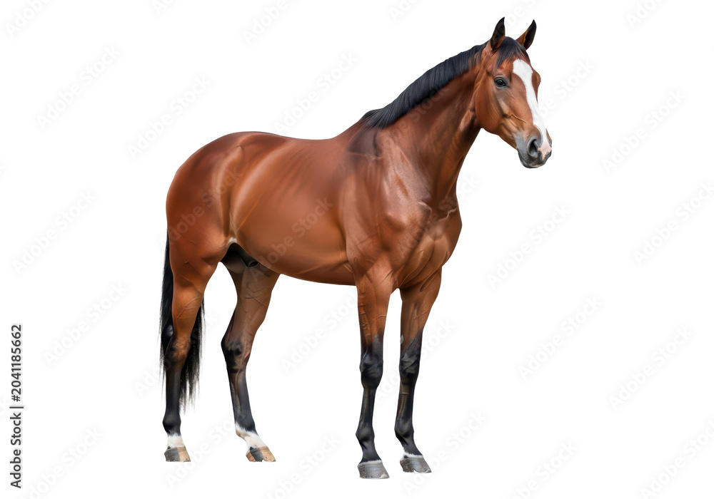 Naklejka premium Full body portrait of a brown horse standing isolated on transparent background