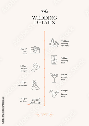 Minimalist Wedding Timeline Planner with Elegant Details and Floral Accents