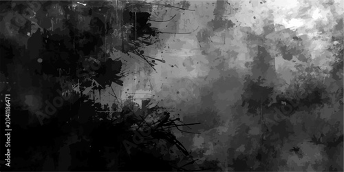 A dark and dramatic abstract grunge wall texture blending smoky black clouds and white fog across an old weathered vintage surface