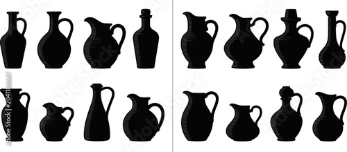 Foto Collection of Black Silhouettes of Ancient Pottery Jugs and Vases illustration