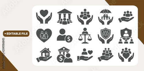Tableau sur toile Social policy icon set showing welfare and public services symbols in clean vector illustration style